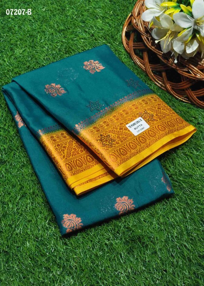 Magizhazhinie - 07207-B   Peacock Blue Color Traditional Look Mysore Crepe Silk Saree CM1253235 (LR3E)
