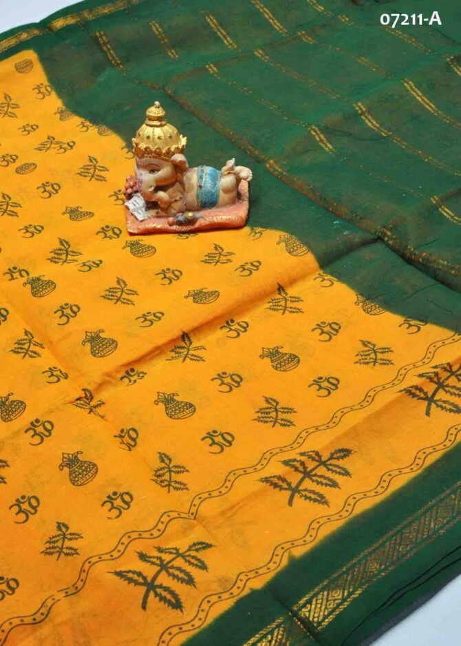 Ponniyamman -07211-A  Bright Yellow Color Aadi Special Madurai Chungudi Cotton Saree CM1246013 [LR4D]
