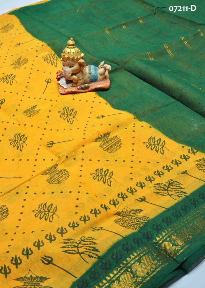 Ponniyamman -07211-D  Bright Yellow Color Aadi Special Madurai Chungudi Cotton Saree CM1246013 [LR4D]