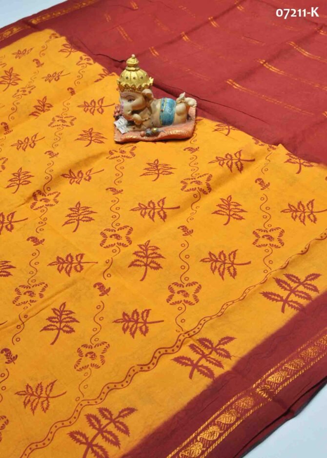 Seniyamman -07211-K  Bright Yellow Color Aadi Special Madurai Chungudi Cotton Saree CM1246013 [LR4D]