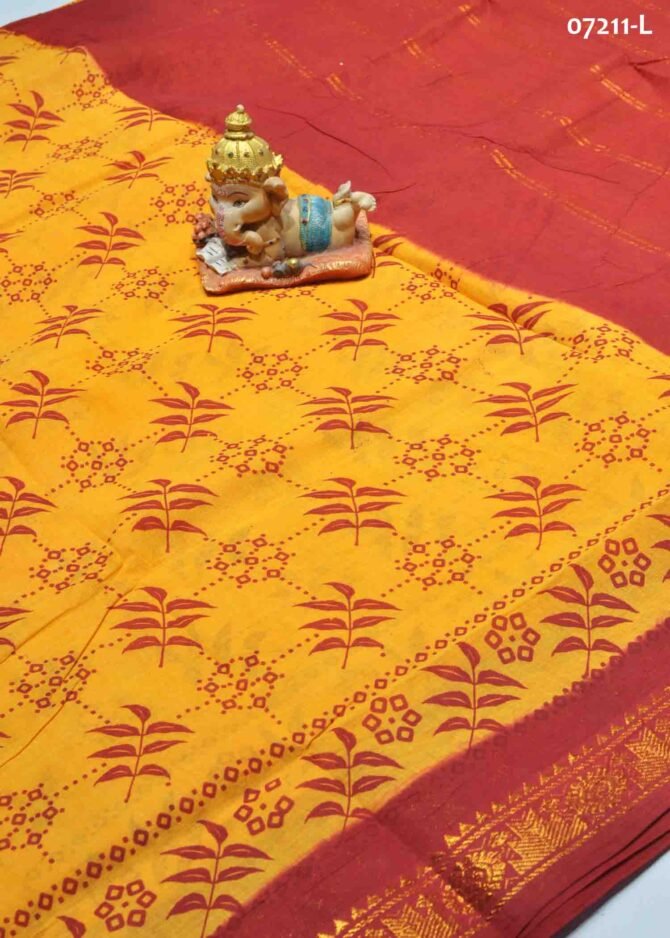 Seniyamman -07211-L  Bright Yellow Color Aadi Special Madurai Chungudi Cotton Saree CM1246013 [LR4D]
