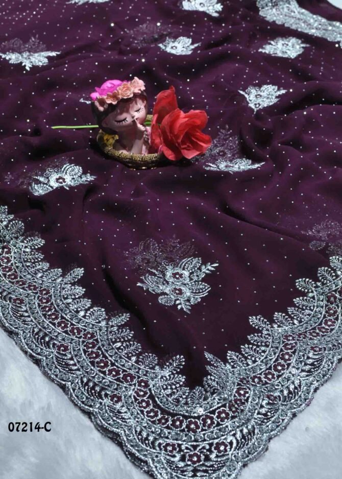 Dakshika -07214-C  DarkPurple Color New Arrival Heavy Embroidery Work Georgette Saree CM1241558 (RR2D)