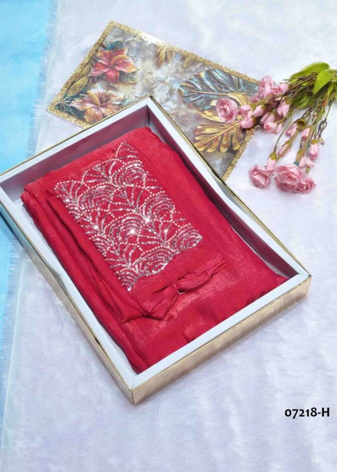 Soundarya - 07218-H  Bright Red Color New Arrival Plain Jimmy-Choo Saree CM1246878 (LR8E)