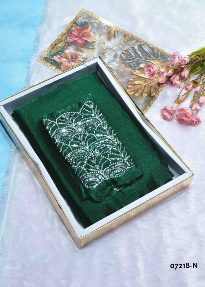 Soundarya - 07218-N  Dark Green Color New Arrival Plain Jimmy-Choo Saree CM1246878 (LR8E)