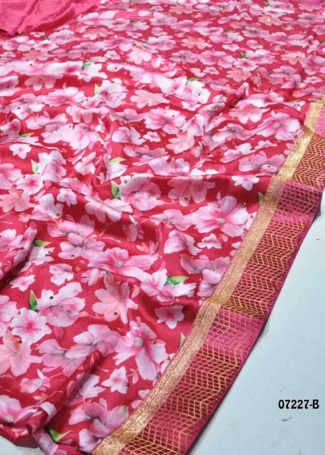 Kavya -07227-B Cherry Pink Color Elegant Look Floral Design Moss Chiffon Saree CM1205135 [RR2B]