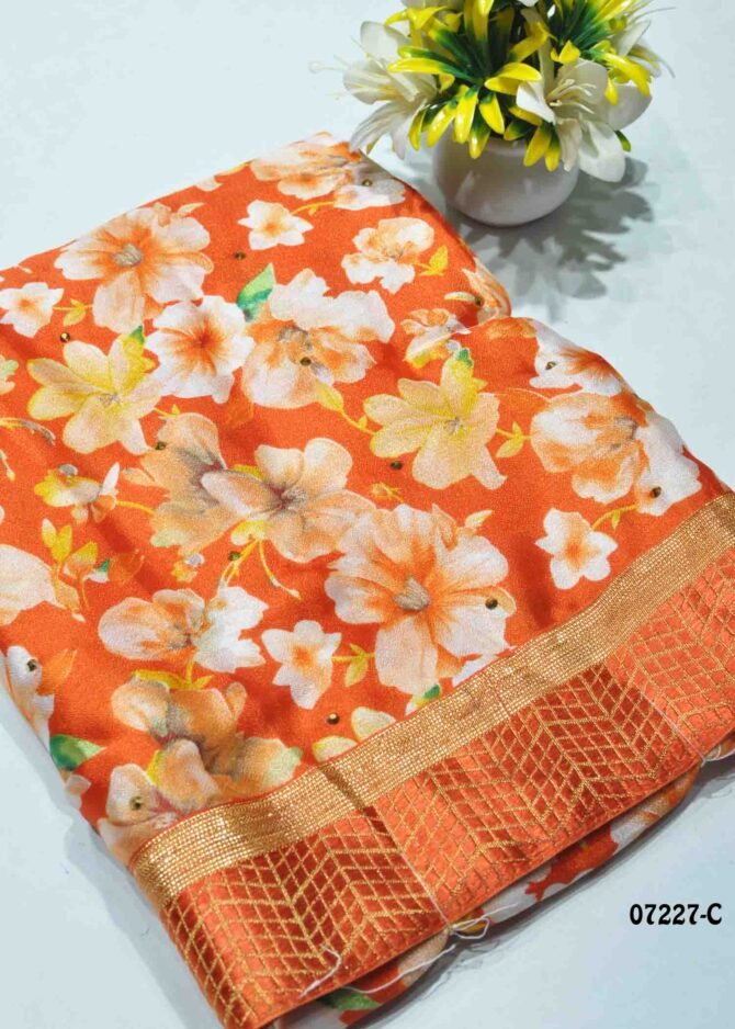 Kavya -07227-C Orange Color Elegant Look Floral Design Moss Chiffon Saree CM1205135 [RR2B]