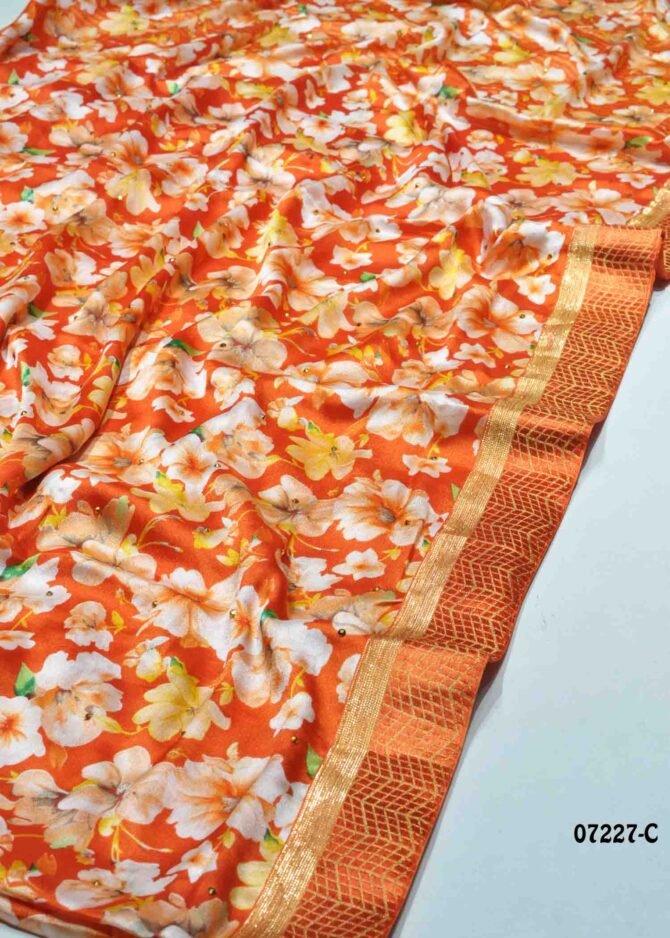 Kavya -07227-C Orange Color Elegant Look Floral Design Moss Chiffon Saree CM1205135 [RR2B]