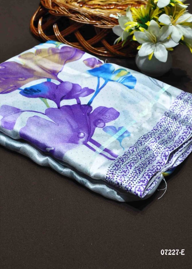 Karunya -07227-E  White With Lavender Color Floral Design Moss Chiffon Saree CM1241286 [RR2B]