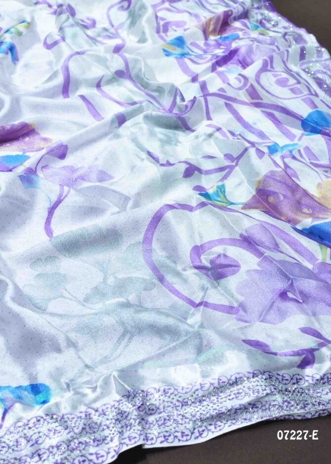 Karunya -07227-E  White With Lavender Color Floral Design Moss Chiffon Saree CM1241286 [RR2B]