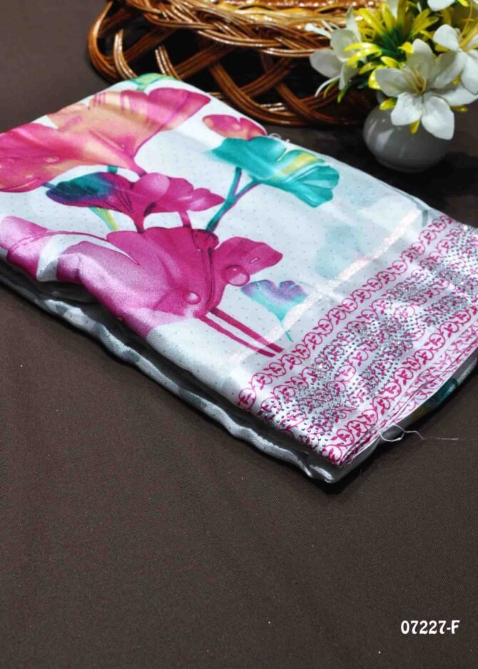 Karunya -07227-F  White With Pink Color Floral Design Moss Chiffon Saree CM1241286 [RR2B]