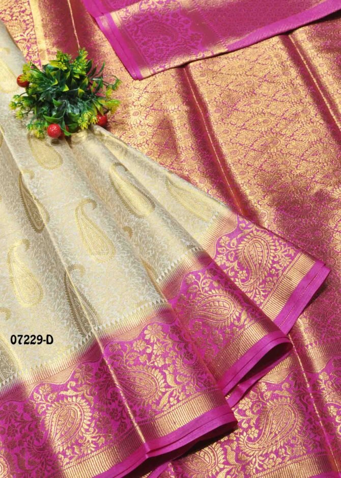 Vigashini -07229-D  Ivory With Pink Color Grand Look Traditonal Wear Raw Silk Saree CM1240787 (RR3B)
