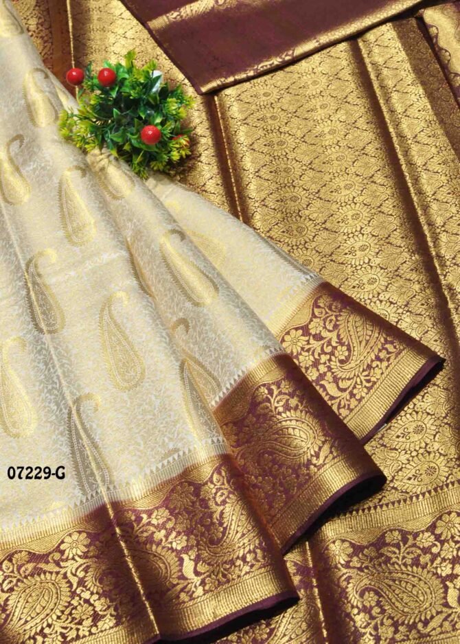Vigashini -07229-G  Ivory With Maroon Color Grand Look Traditonal Wear Raw Silk Saree CM1240773 (RR3B)