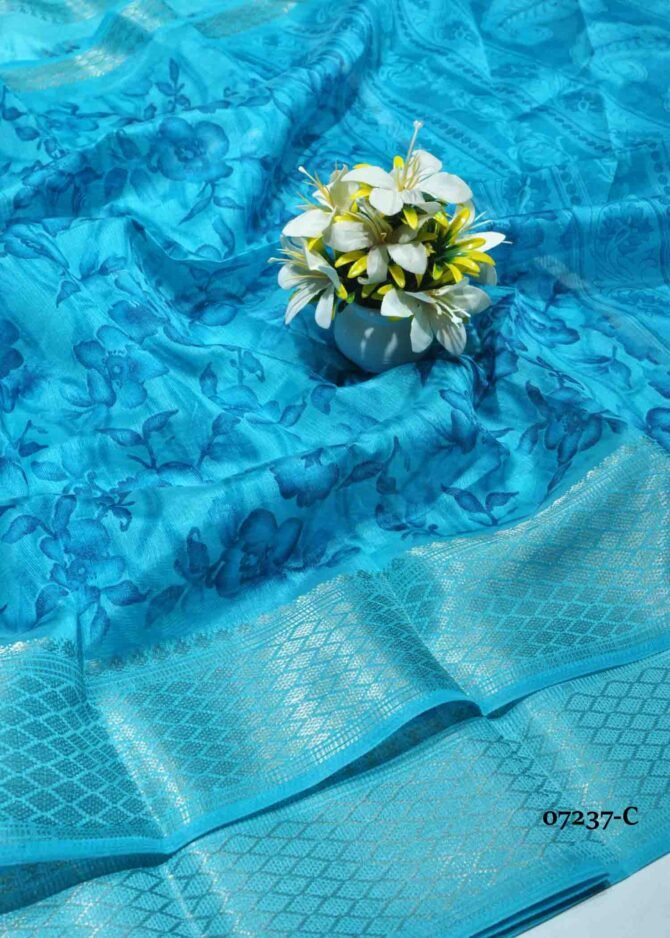 Kaveri -07237-C  Sky Blue Color Floral Print Synthetic Cotton Saree CM1248935 (LR6C)