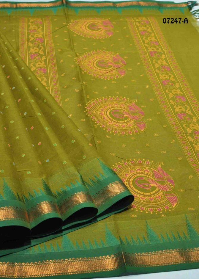 Amirthasri -07247-A  Tea Green Color Traditional Look Chettinad Cotton Saree CM1250158 [LR13C)
