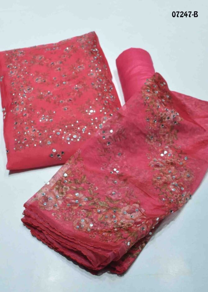 Anvika-07247-B  Tomato Red Color Trendy Organza Tissue Salwar Material CM1234950 (RR3B)