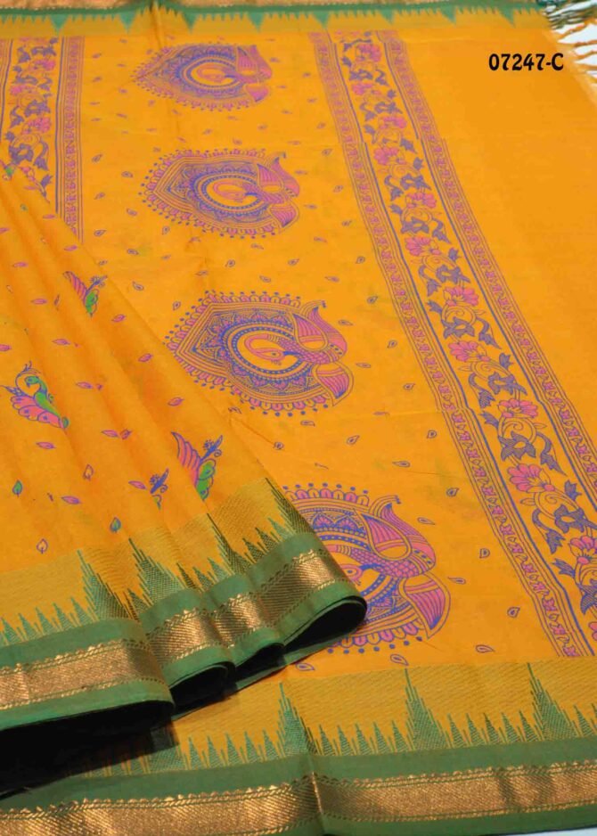Amirthasri -07247-C  Dark Yellow Color Traditional Look Chettinad Cotton Saree CM1250158 [LR13C)