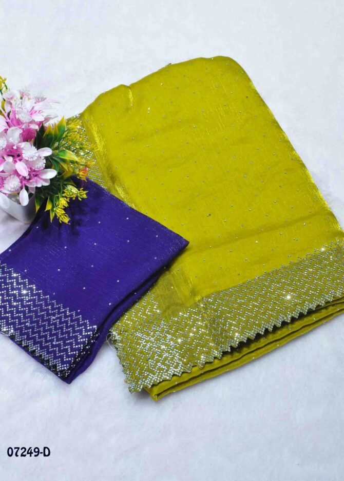 Akshaya-07249-D  Lime Green Color New Arrival Stone Work Jimmy-Choo Saree CM1250295 [LR8D]