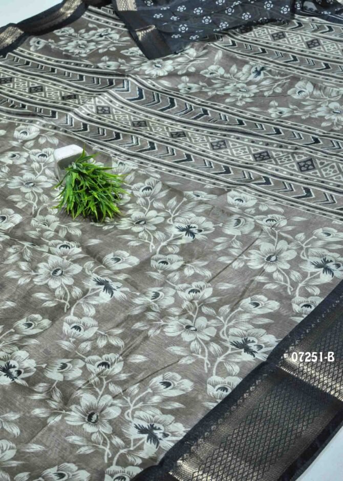 Raksha -07251-B  Grey Color Simply Synthetic Cotton Saree CM1240509 (RR5C)