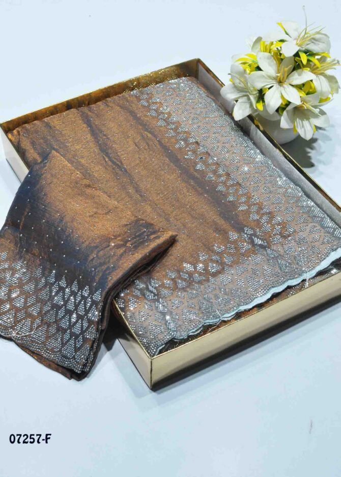 Blue Star-07257-F  Tawny Brown Color New Arrival Stone Work Jimmy-Choo Saree CM1249764 [LR10D]