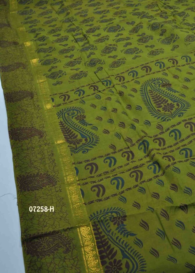Bentex -07258-H  Olive Green Color Madurai Chungudi Cotton Saree CM1250868 (LR4D)