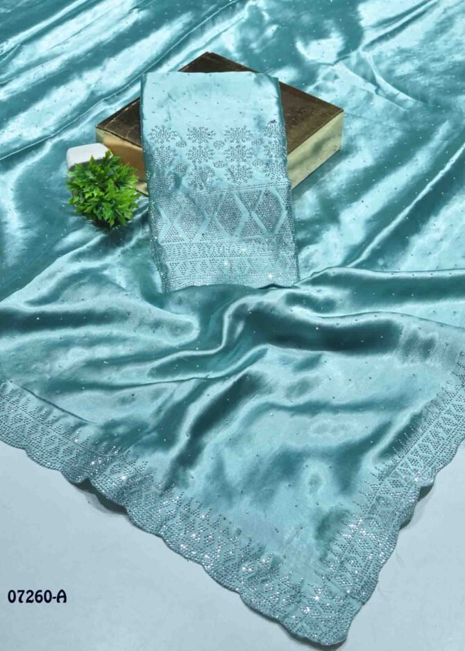 Srimathy  - 07260-A  Artic Green Color Trending Excellent Satin Saree CM1248363 [LR10D]