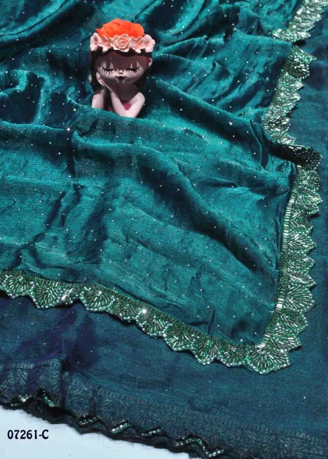 Jaishvika - 07261-C  Dark Green Color New Arrival Stone Work Jimmy-Choo Saree CM1250869 [LR12B]