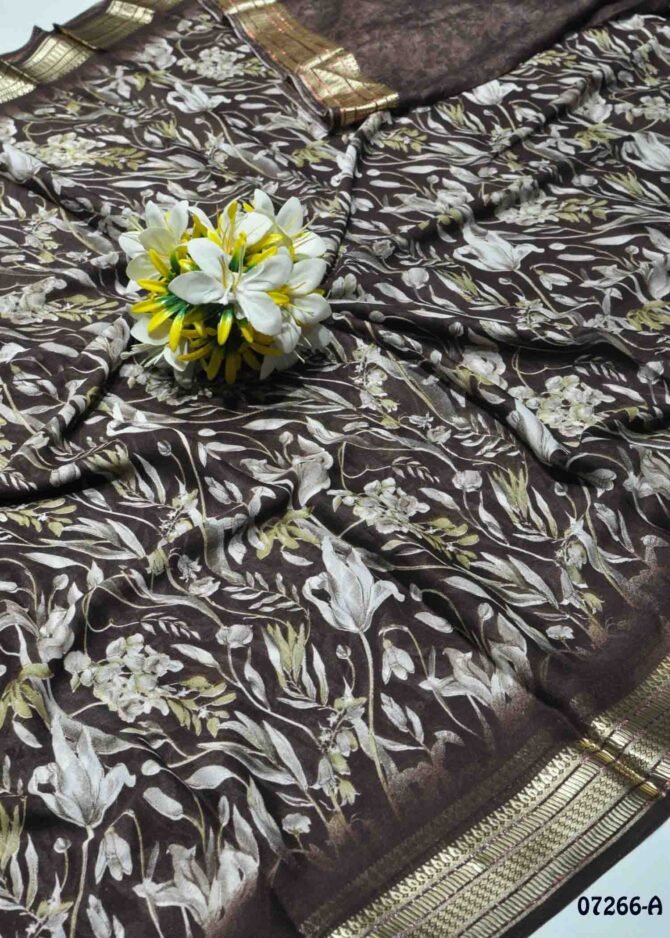 Dhanvika -07266-A  Brown Color New Arrival Soft Moss Chiffon Saree CM1243380 (LR9D)