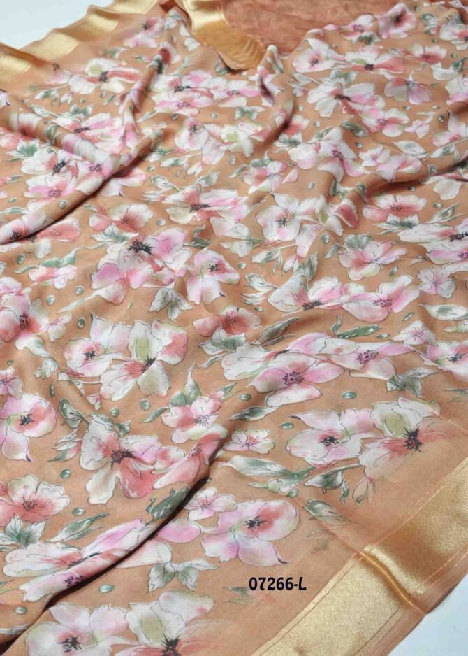 Dharsha -07266-L  Copper Brown Color New Arrival Soft Moss Chiffon Saree CM1243380 (LR9D)