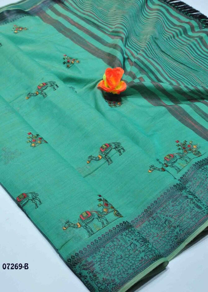 Nivarshini - 07269-B  Jade Green Color Rich Look Fancy Cotton Saree CM1251653 (LR7D)