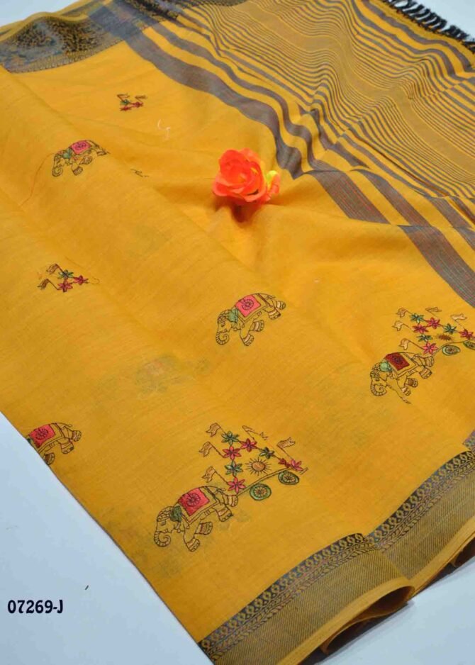 Vaigai - 07269-J  Dark Yellow Color Rich Look Fancy Cotton Saree CM1251653 (LR7D)