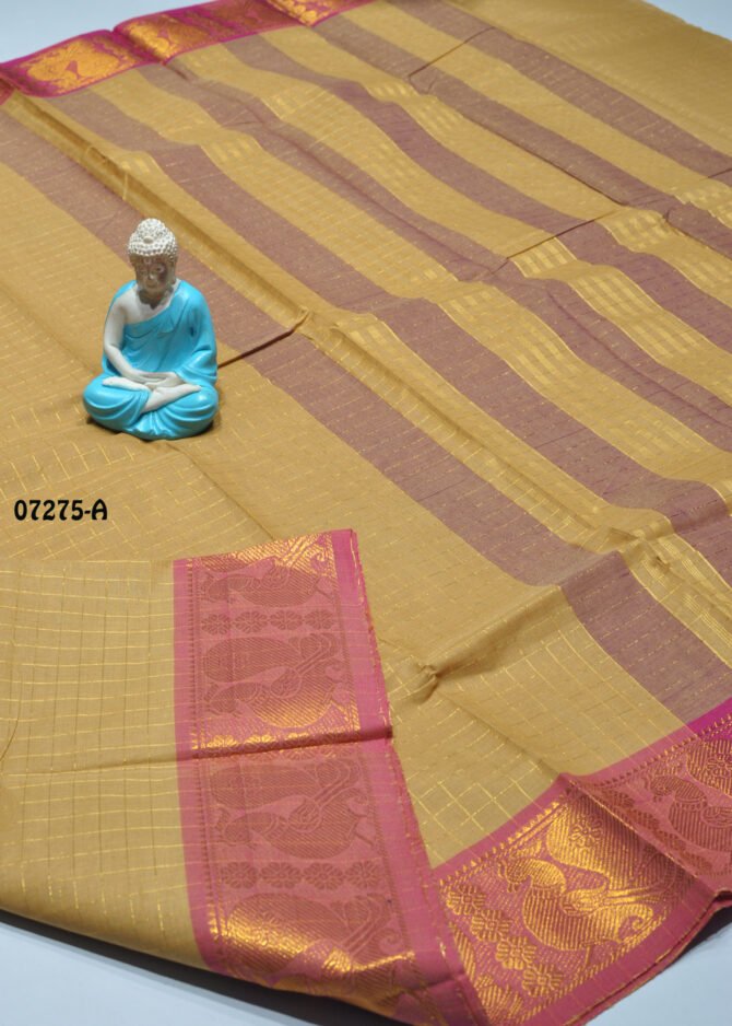 Nikitha - 07275-A  Chestnut Tan Color Traditional Look Checked Chettinad Cotton Saree CM1244583 (LR13B)