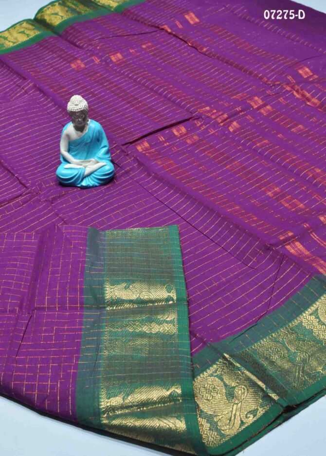 Nikitha - 07275-D  Pomegranate Purple Color Traditional Look Checked Chettinad Cotton Saree CM1244583 (LR13B)