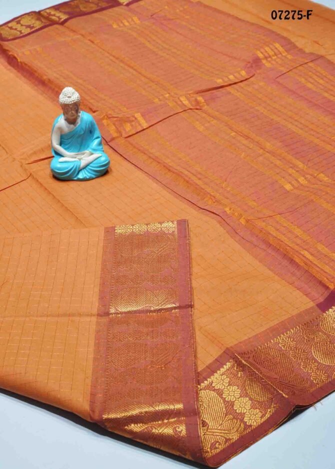 Nikitha - 07275-F  Peach Orange Color Traditional Look Checked Chettinad Cotton Saree CM1244583 (LR13B)