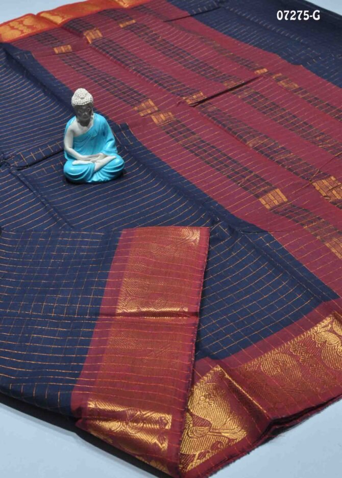 Nikitha - 07275-G  Navy Blue Color Traditional Look Checked Chettinad Cotton Saree CM1244583 (LR13B)