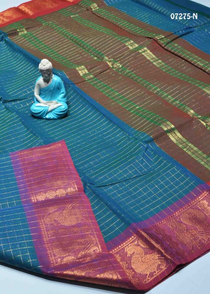 Radhika - 07275-N  Peacock Green Color Traditional Look Checked Chettinad Cotton Saree CM1244583 (LR13B)