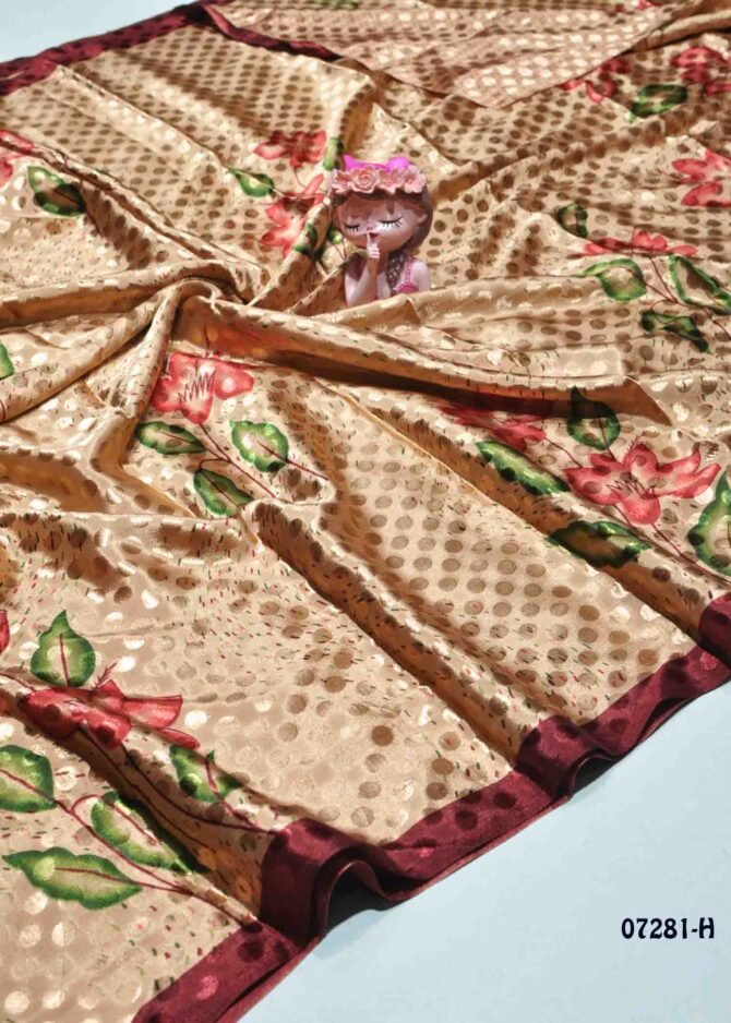 Kitkat - 07281-H   Copper Tan Color Floral Printed Crepe Saree CM1251582 (LR11D)