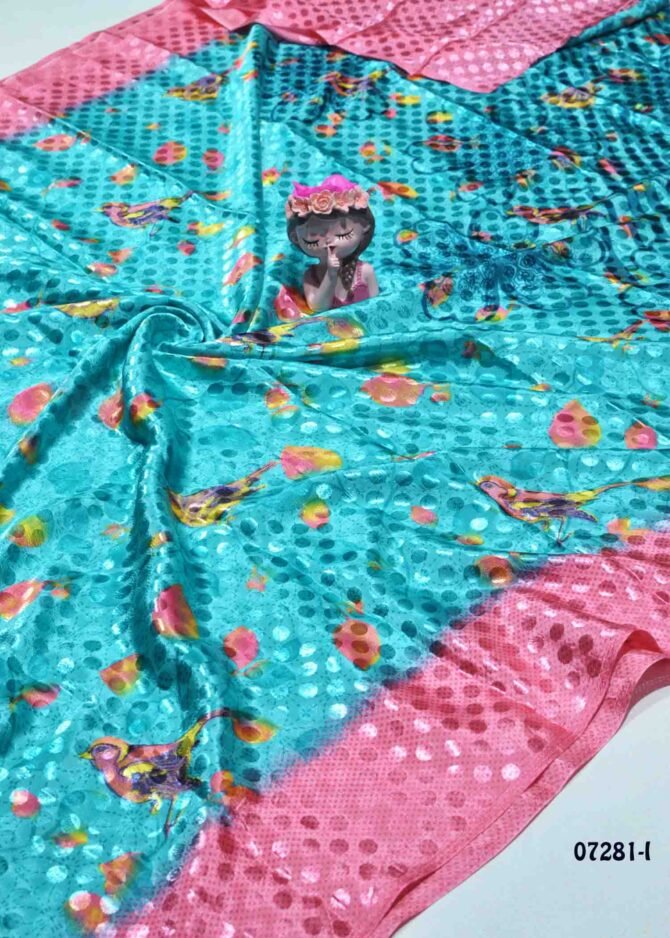 Kitkat - 07281-I   Tiffany Blue Color Floral Printed Crepe Saree CM1251582 (LR11D)
