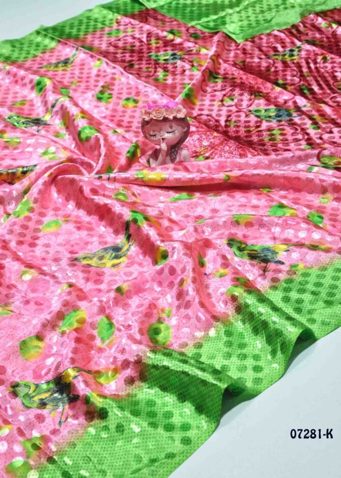 Kitkat - 07281-K   Pink Color Floral Printed Crepe Saree CM1251582 (LR11D)