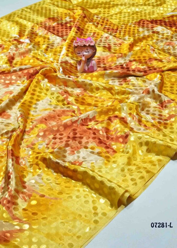Kitkat - 07281-L   Yellow Color Floral Printed Crepe Saree CM1251582 (LR11D)