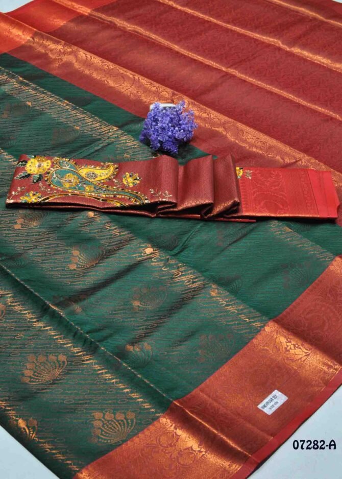Neeshalini - 07282-A  Dark Green Color Grand Look Traditonal Wear Raw Silk Saree CM1245063 (LR3B)