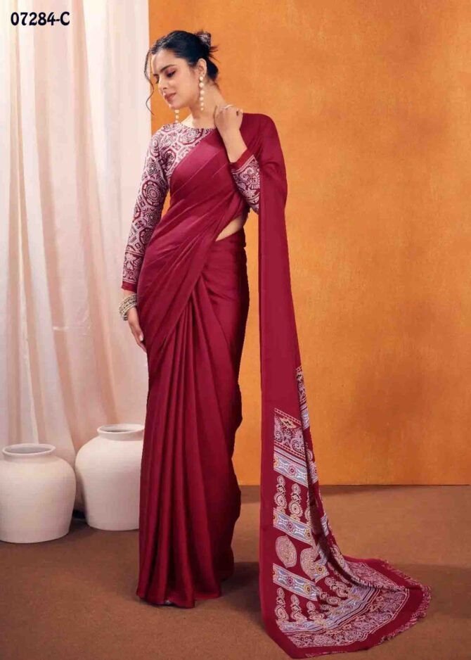 Devisha - 07284-C  Red Color  Exclusive Soft Modal Satin Saree CM1252867 (LR8C)