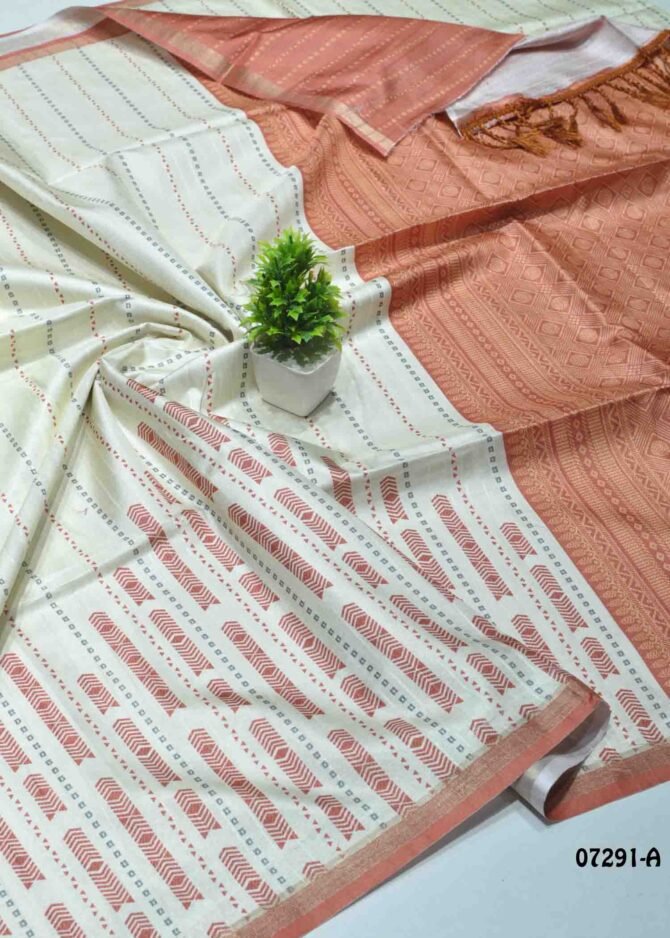 Tejasri - 07291-A   Cornsilk with Cinnamon Brown Color Simply Dola Silk Saree CM1244960 [LR7E]