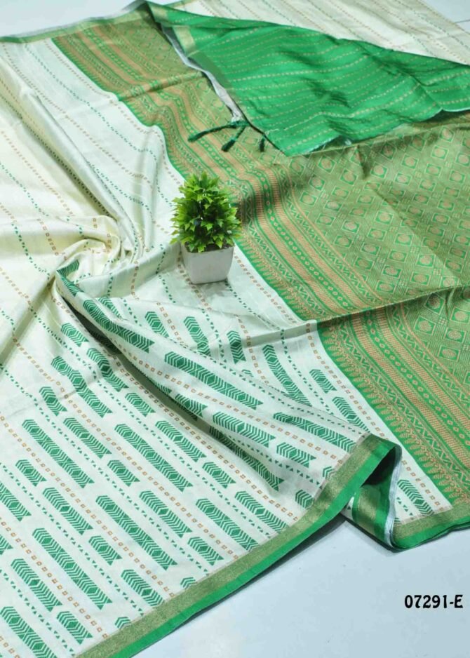 Tejasri - 07291-E   Cornsilk with Green Color Simply Dola Silk Saree CM1244960 [LR7E]