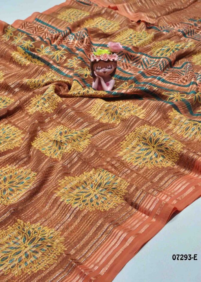 Asthika - 07293-E  Cinnamon Brown Color Satin Lines Soft Georgette Saree CM1248846 (LR9C)