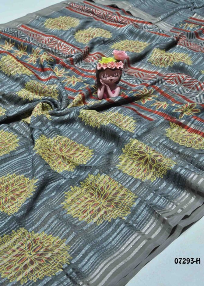 Asthika - 07293-H  Grey Color Satin Lines Soft Georgette Saree CM1248846 (LR9C)