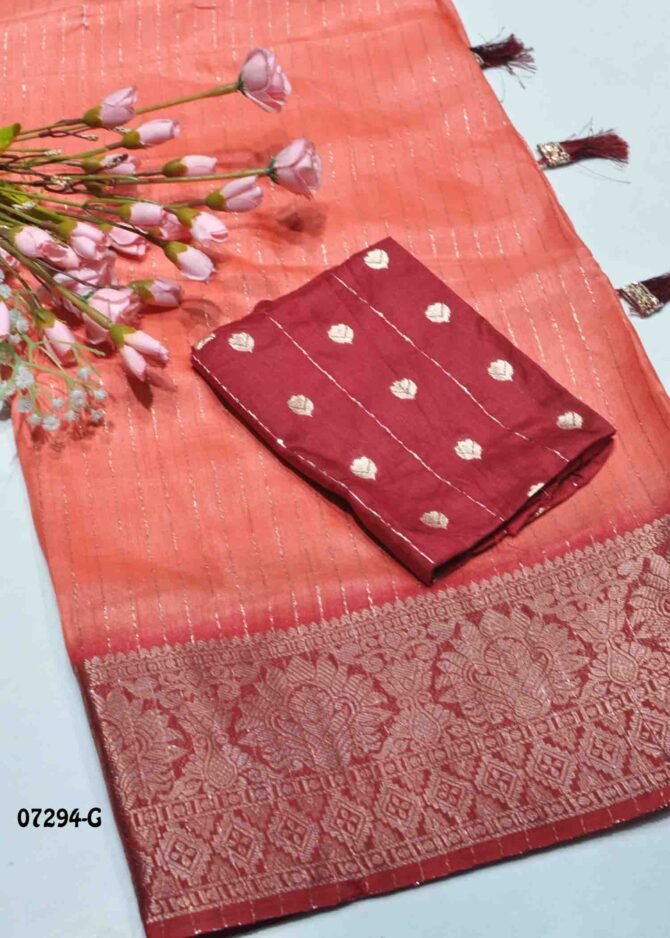 Priyanka - 07294-G  Desire Peach Color Elagant Dola Silk Saree CM1245416 [LR5E]