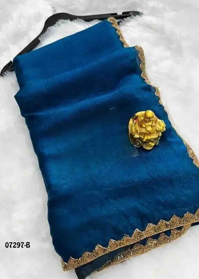 Suviksha - 07297-B   Peacock Blue Color Beautiful Plain Jimmy-Choo Saree CM1245246 (LR8D)