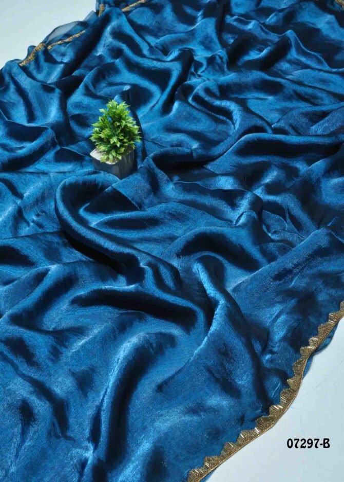 Suviksha - 07297-B   Peacock Blue Color Beautiful Plain Jimmy-Choo Saree CM1245246 (LR8D)