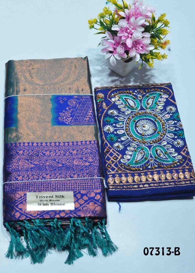 Niharika -07313-B Tiffany Blue Color Traditional Wear Semi-Banarasi Saree CM1246303 (LR1B)