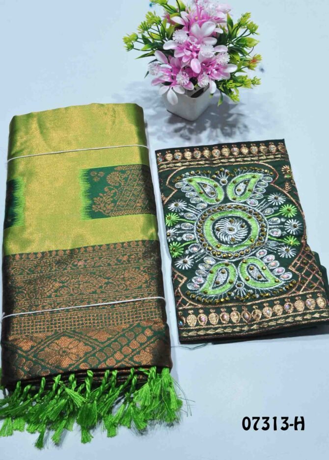 Niharika -07313-H Pear Green Color Traditional Wear Semi-Banarasi Saree CM1246303 (LR1B)